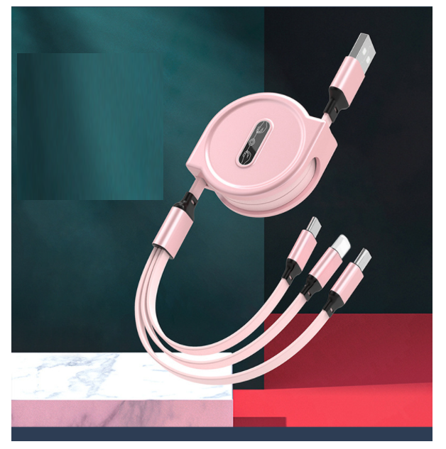 【2 packs】Macaron 1-in-3 charging cable for iPhone, Apple, Android, Huawei mobile phone, fast charging data cable (rose pink)