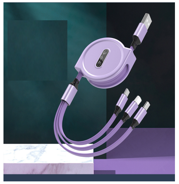 【2 packs】Macaron 1-in-3 charging cable for iPhone, Apple, Android, Huawei mobile phone, fast charging data cable (lavender purple)