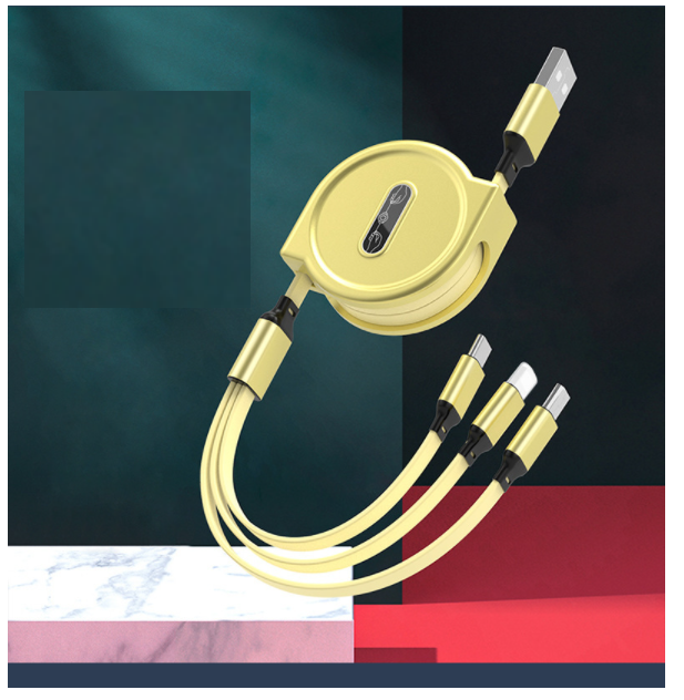 【2 packs】Macaron 1-in-3 charging cable for iPhone, Apple, Android, Huawei mobile phone, fast charging data cable (light and yellow)