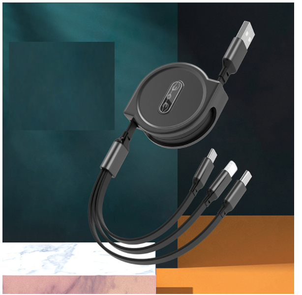 【2 packs】Macaron 1-in-3 charging cable for iPhone, Apple, Android, Huawei mobile phone, fast charging data cable (classic black)