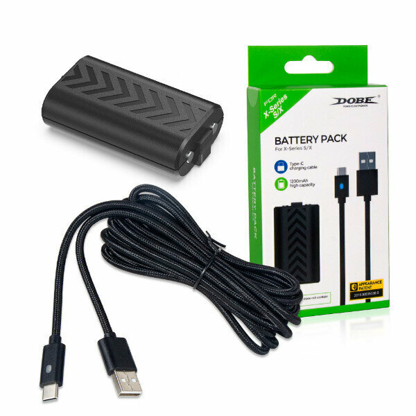 Compatible with XBOX Series S/X Gamepad 1200mAh Battery Pack 3M Woven Bag Indicator Cable (Black)