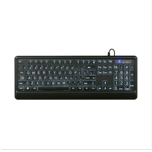 USB Wired Illuminated Old Man Keyboard Large Font Backlit Keyboard (Black)