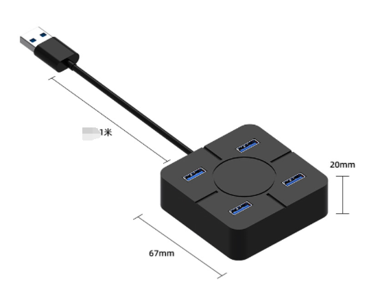 Square four-port splitter 1m line (black)
