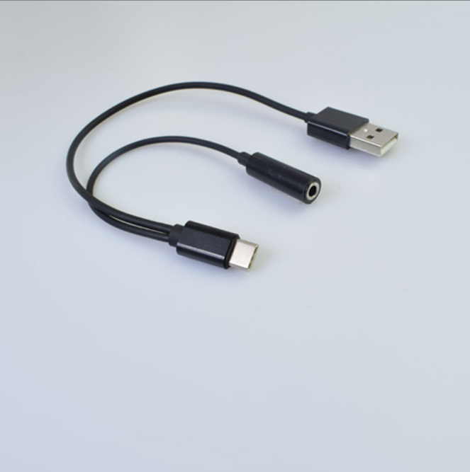 爆款type c轉音頻線USB一分二可充電USB轉3.5mm耳機線（黑色）