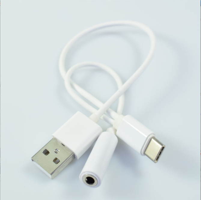 爆款type c轉音頻線USB一分二可充電USB轉3.5mm耳機線（白色）