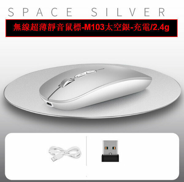 Wireless Slim Silent Mouse-M103 Space Silver-Charging/2.4g