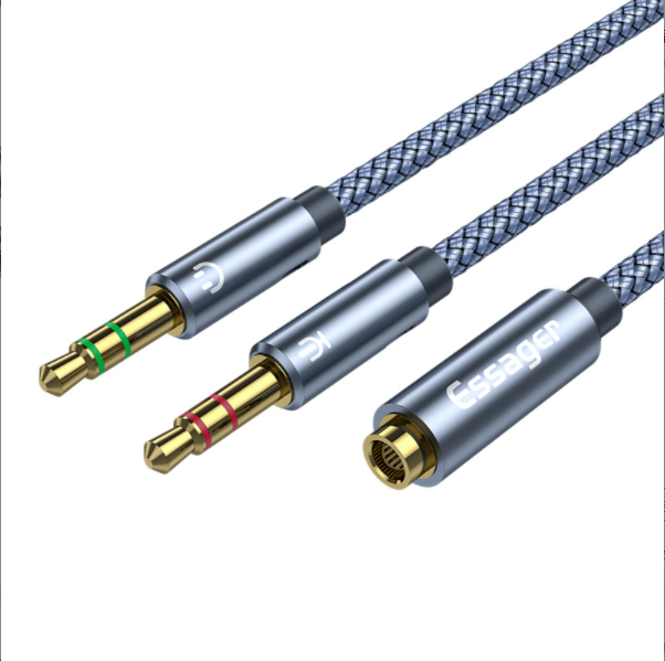 激抵一分二音頻線鍍金3.5mm三極手機電腦耳機分線器母對2公音頻轉接線（銀灰色0.25M）