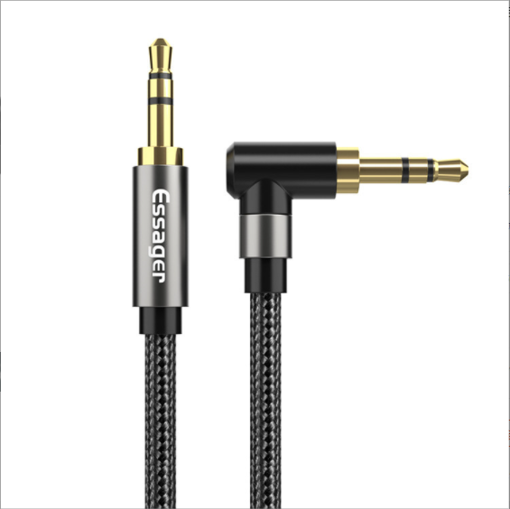激抵3.5mm公對公音頻線AUX彎頭編織數碼音頻線（黑色1.5M）