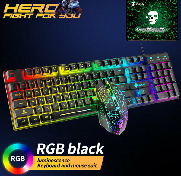 Wired RGB Gaming Mechanical Keyboard and Mouse - T6 Black RGB Illumination Set