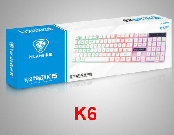 爆款有線usb發光鍵盤鼠標-K6白色發光鍵盤