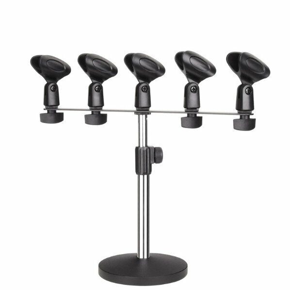 Desktop Microphone Stand, Microphone Stand, Conference Stand, One-to-Drag Five-Head Microphone Stand, Stand (Five-Head Microphone Stand (Silver))