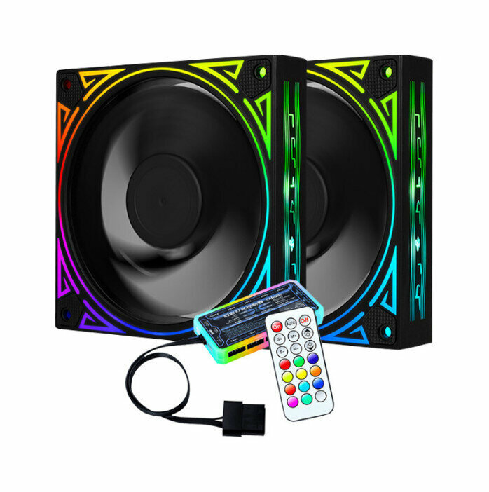 LED Cool Computer Case Fan Cooler ARGB Optical Chassis Fan Radiator (2 Fans + 1 Controller)