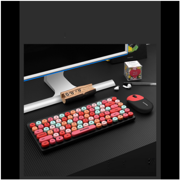 KM510 Mixed Color Levitation Punk Keycap Keyboard and Mouse Combo 2.4G Wireless Keyboard and Mouse Combo (Melange Black)