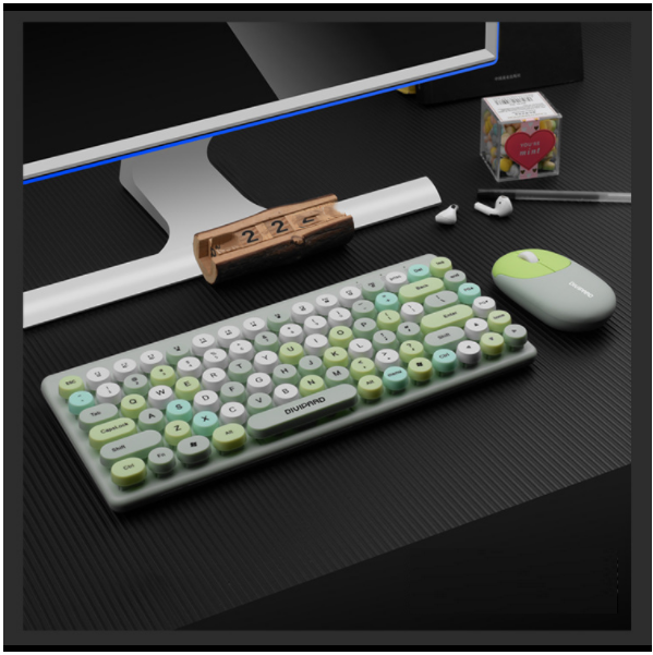 KM510 Mixed Color Levitation Punk Keycap Keyboard and Mouse Combo 2.4G Wireless Keyboard and Mouse Combo (Mixed Color Green)