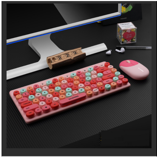 KM510 Mixed Color Levitation Punk Keycap Keyboard and Mouse Combo 2.4G Wireless Keyboard and Mouse Combo (Mixed Color Pink)