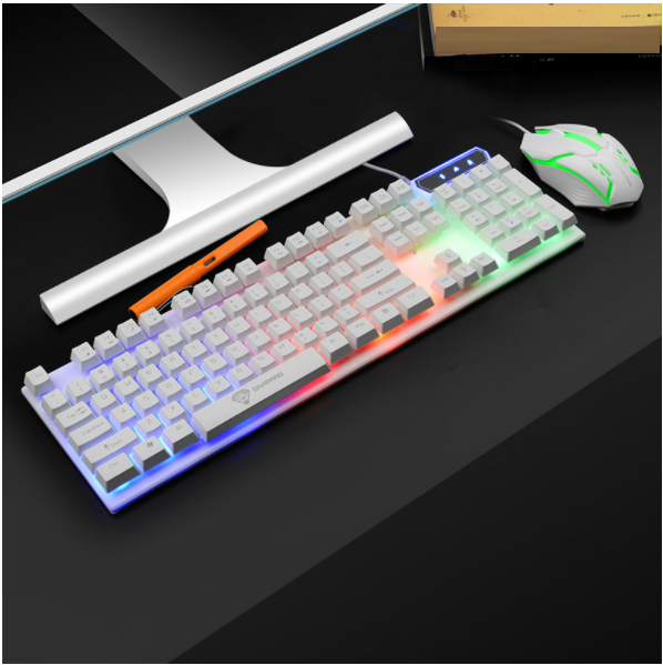 熱推GMK-20有線發光遊戲鍵鼠套裝[白色（中框發光）]