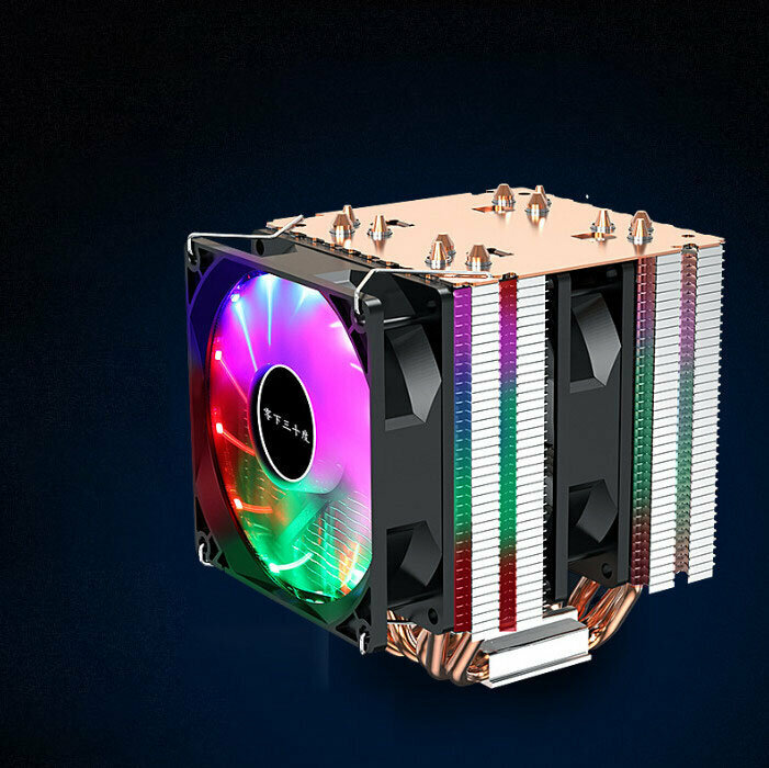 Desktop CPU Cooler Silent Cooling Fan (6 Heat Pipes + Dual Fans (Color Light) Temperature Control Speed Control)