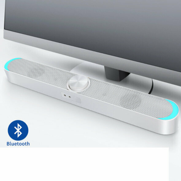 Computer Audio, Home Desktop Small Speaker, Notebook Wired Mini Strip Universal Subwoofer (V-198 Bluetooth Version, White)