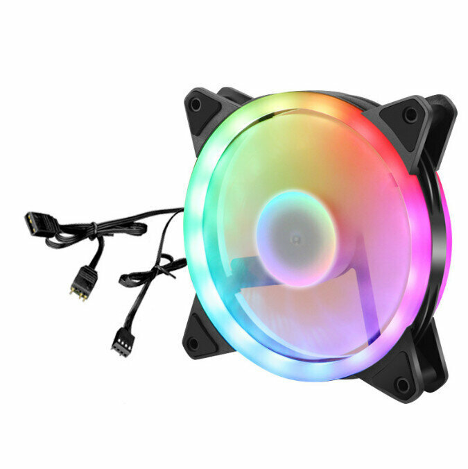 Computer Case RGB Color Changing Radiator Large Airflow Silent Cooling Fan (Single Dual Aperture (5VARGB) Small 4pinPWM+3-pin Motherboard Interface)