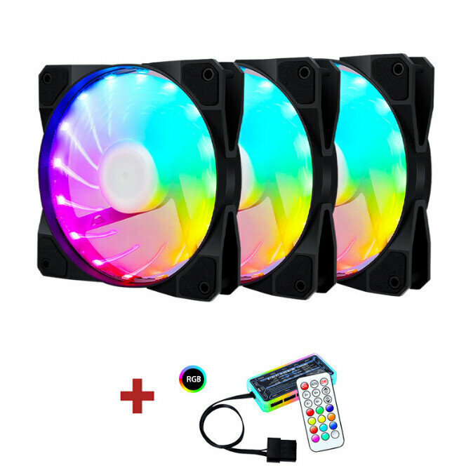 RGB color-changing radiator for computer case Large airflow silent cooling fan (3 x 15 lights + controller set)