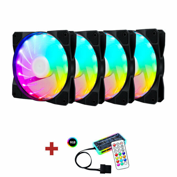 RGB color-changing radiator for computer case Large airflow silent cooling fan (4 x 15 lamps + controller set)