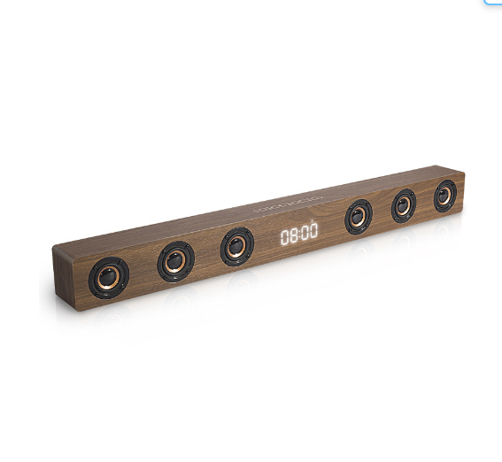 Multi-function Wood Bluetooth Speaker Home Theater TV Computer Mobile Phone Sound Bar Large Sound Brown Wood Grain (English Version)