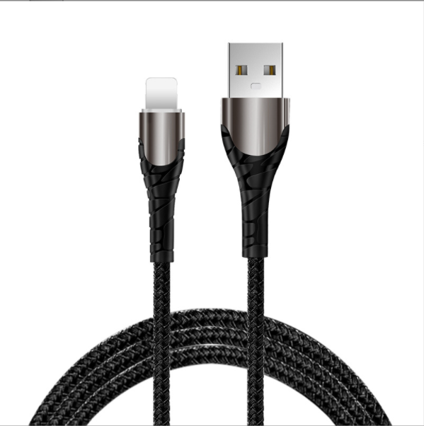 【2 Packs】Zinc alloy data cable for Android TYPE-C Apple data cable with light luminous charging cable water cube (Apple interface (cool black)