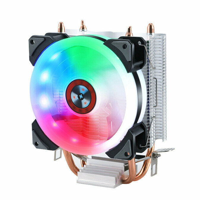 Desktop Chassis High Efficiency CPU Cooler Large Air Volume Silent Cooling Fan (Double Copper Tube Aperture (Color Light) Small 3PIN Interface)