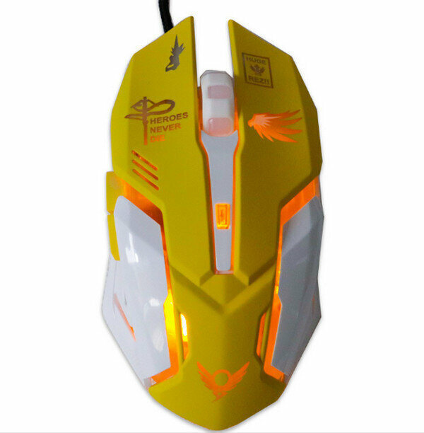 E-sports Gaming Luminous Mouse (VMO-161) - Yellow and Yellow Light with Sound and Wired