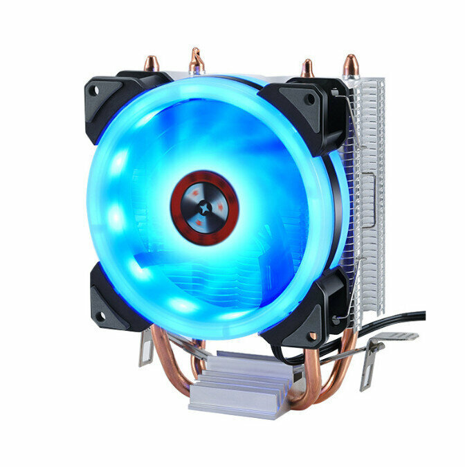 Desktop Chassis High Efficiency CPU Cooler Large Air Volume Silent Cooling Fan (Double Copper Tube Aperture (Blue Light) Small 3pin Interface)