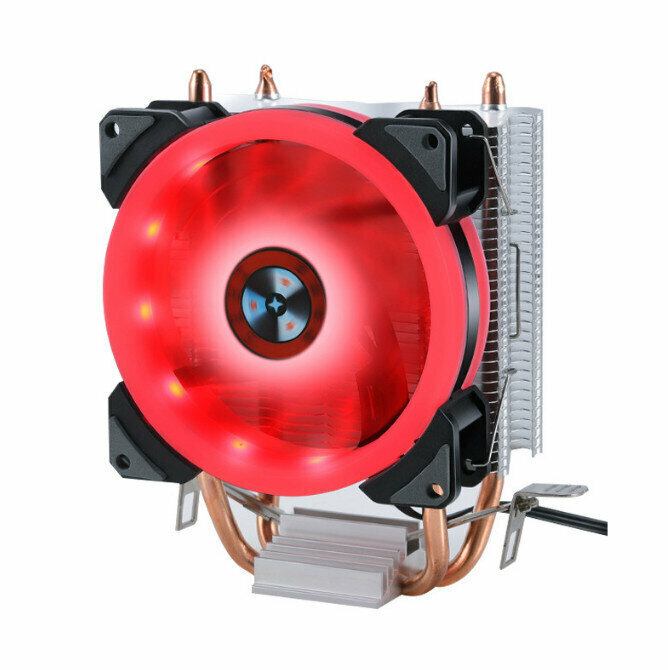 Desktop Chassis High Efficiency CPU Cooler Large Air Volume Silent Cooling Fan (Double Copper Tube Aperture (Red Light) Small 3PIN Interface)