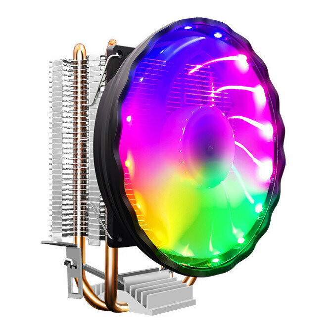 Desktop Chassis High-Efficiency CPU Cooler Large Airflow Silent Cooling Fan (Double Copper Tube Color Lights (Color Lights) Small 3pin Interface)