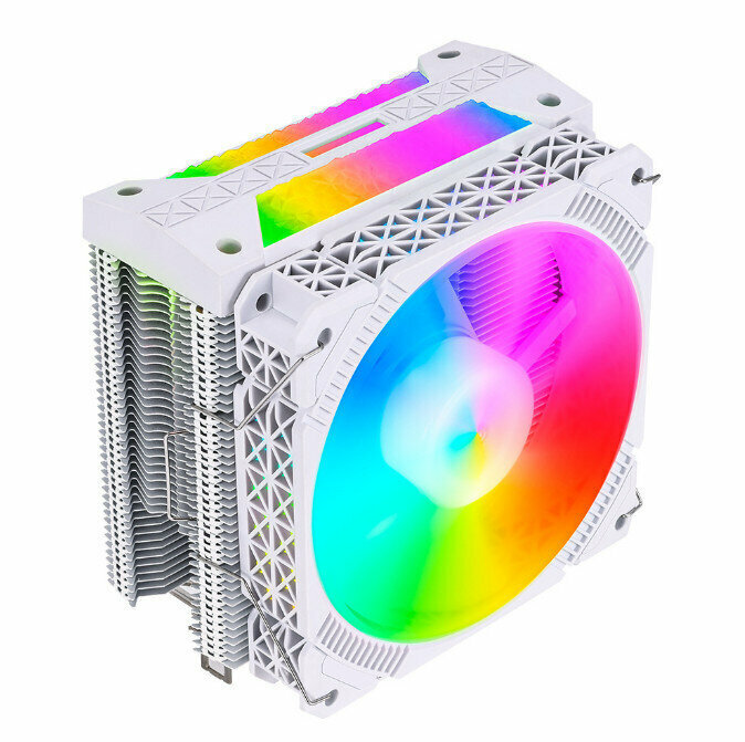 Desktop Case, High Efficiency CPU Cooler, Large Air Volume Silent Cooling Fan (Quad Copper Tube, Top Cover Version, Diamond Mirror (RGB Color Change), Small 4pin Interface)
