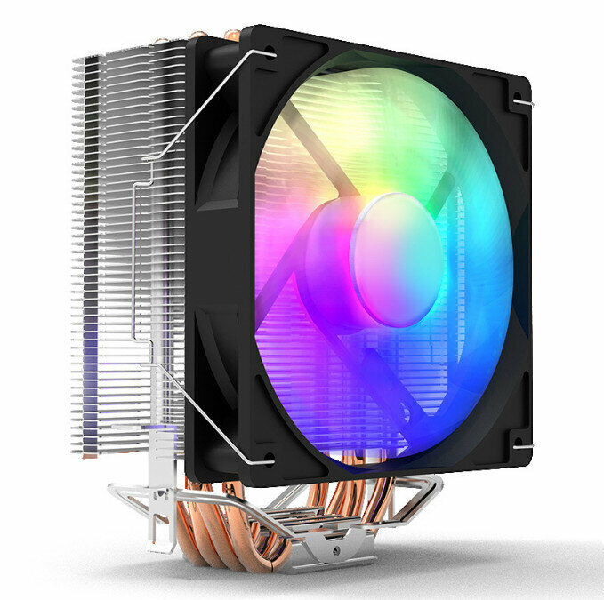 Desktop Chassis High Efficiency CPU Cooler Large Air Volume Silent Cooling Fan (Four Copper Tube Pneumatic (RGB Color Change) Small 4pin Interface)