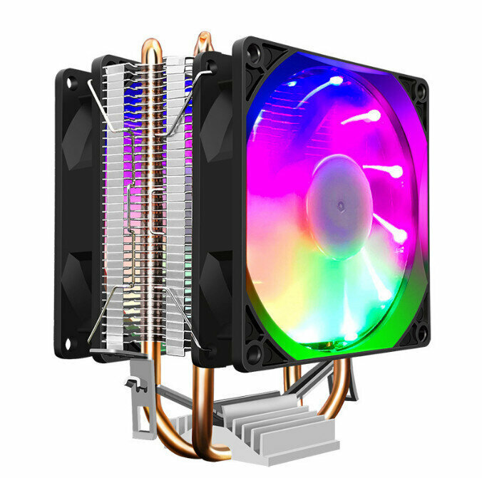 Desktop Chassis High Efficiency CPU Cooler Large Air Volume Silent Cooling Fan (Double Copper Tube Color Light (Double Fan) Small 3pin)