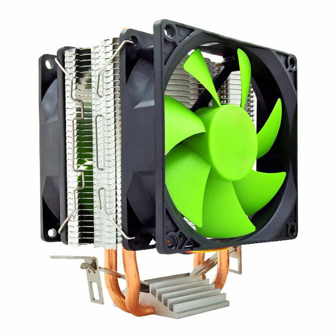 Desktop Chassis High Efficiency CPU Cooler Large Airflow Silent Cooling Fan (Double Copper Tube, No Light (Dual Fan), Small 3pin)
