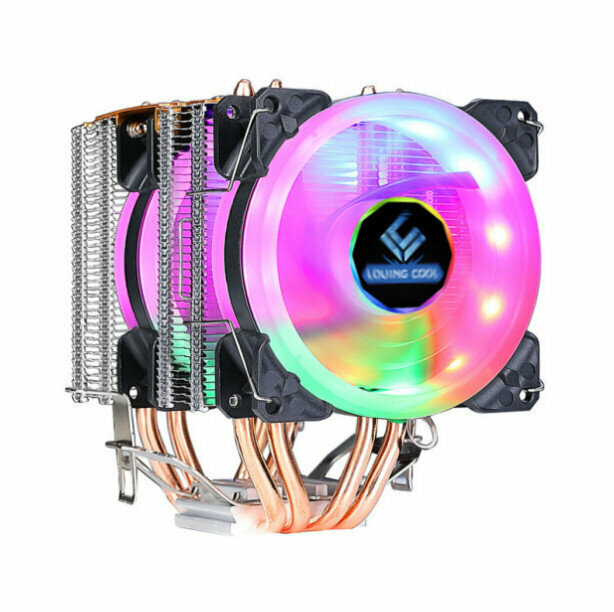 Desktop Chassis High Efficiency CPU Cooler Large Airflow Silent Cooling Fan (Four Copper Tubes (Dual Fans) Small 3pin)