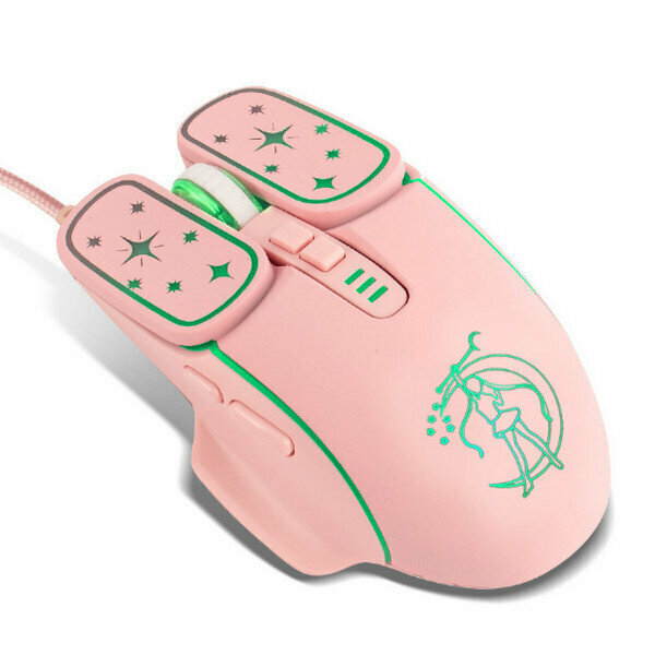 Professional E-sports Game Slide HMO-18/Mute/RGB Glowing Beautiful Girl-Wired Pink