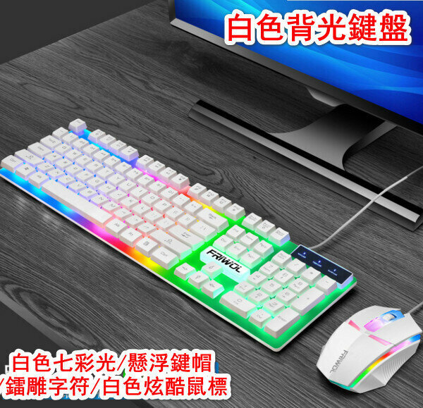 激抵有線USB鍵盤滑鼠套裝-W10白色