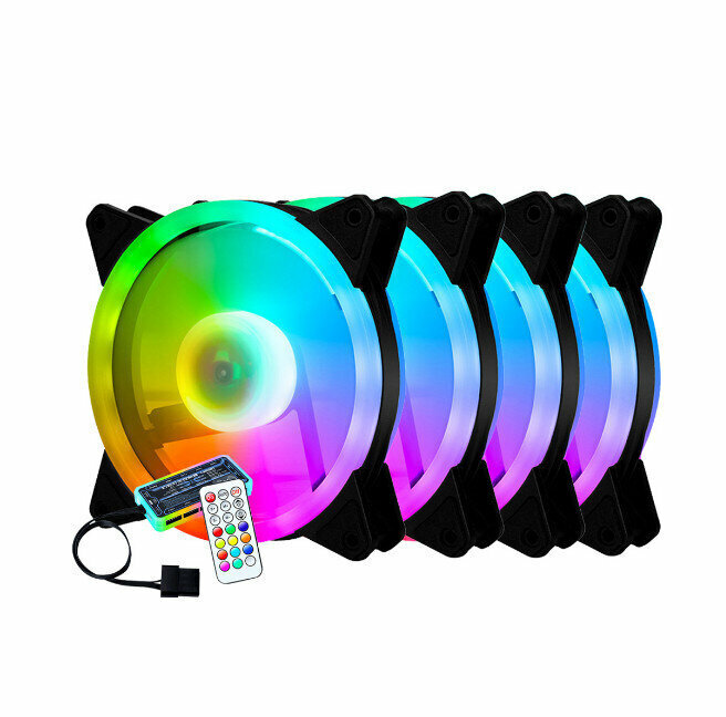 Desktop Computer Case Illuminated Fan Cooling Fan (Dual Aperture Inner and Outer Illumination (Four Fans + One Set of Upgraded Controller))