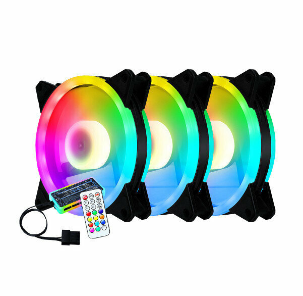 Desktop Computer Case Luminous Fan Cooling Fan (Dual Aperture Inner and Outer Illumination (Three Fans + One Set of Upgraded Controller))