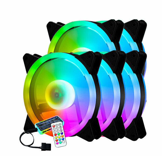 Desktop Computer Case Luminous Fan Cooling Fan (Dual Aperture Inner and Outer Illumination (Five Fans + One Upgraded Controller))