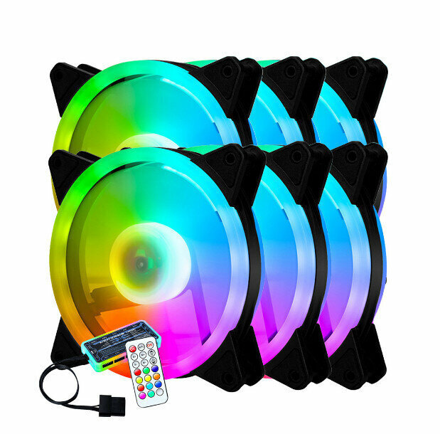 Desktop Computer Case Luminous Fan Cooling Fan (Dual Aperture Inner and Outer Luminous (Six Fans + One Upgraded Controller))