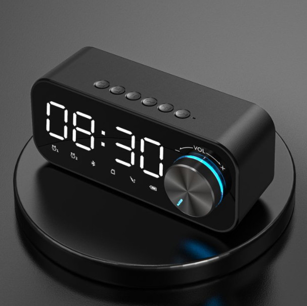 Desktop Bluetooth speaker (black-double alarm clock + night light + APP intelligent control)