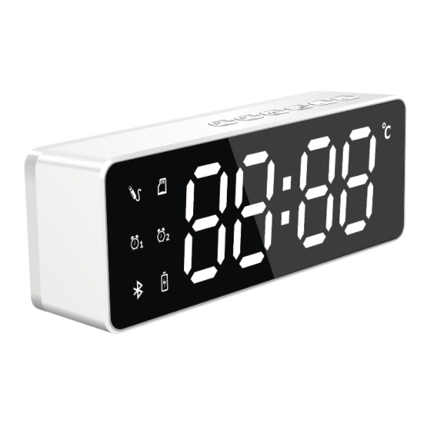Desktop Bluetooth speaker (white single electric (dual alarm clock + temperature display))