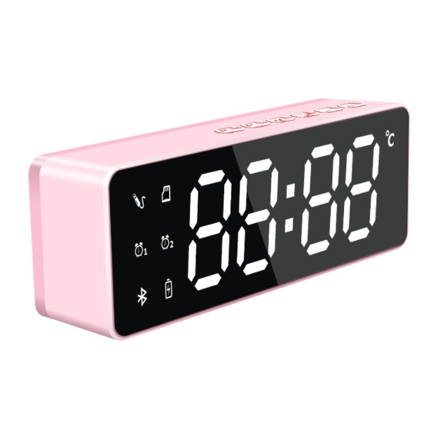 Desktop Bluetooth speaker (pink single electric (dual alarm clock + temperature display))
