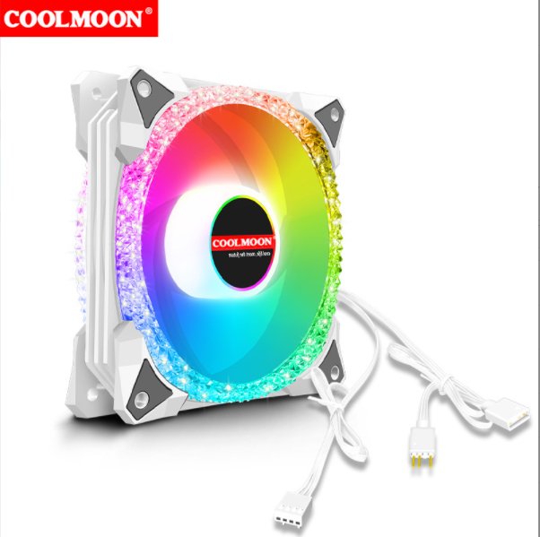 COOLMOON Temperature Control Cooling Fan 12CM Dual Aperture Computer Liquid Cooling 5V Shenguang Sync ARGB Case Fan (AS2 Temperature Control ARGB White)