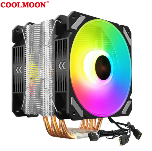 COOLMOON X5 Copper CPU Cooler RGB Synchronous Computer Heat Pipe Cooling CPU Fan (Frost X5 Dual Fan [5V ARGB])