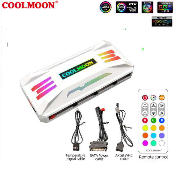 COOLMOON Temperature Control Cooling Fan 12CM Dual Aperture Computer Liquid Cooling 5V Shenguang Synchronous ARGB Case Fan (Temperature Control ARGB 3-in-1 [White])