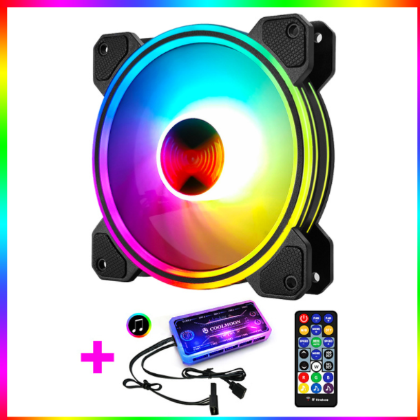 COOLMOON Ray X 12cm Fan Multi-layer Luminous Silent Desktop Computer Case Cooling RGB Fan (1 Ray X Fan + 1 Set of Music Controllers)